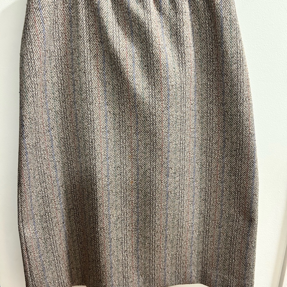Vintage Graff Californiawear Brown Tweed Pinstripe Midi Skirt Elastic Waist M